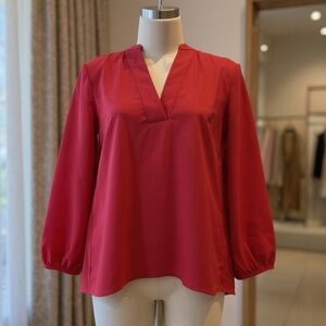 J.Crew Red V-Neck Long Sleeve Blouse Work Office Career Size S